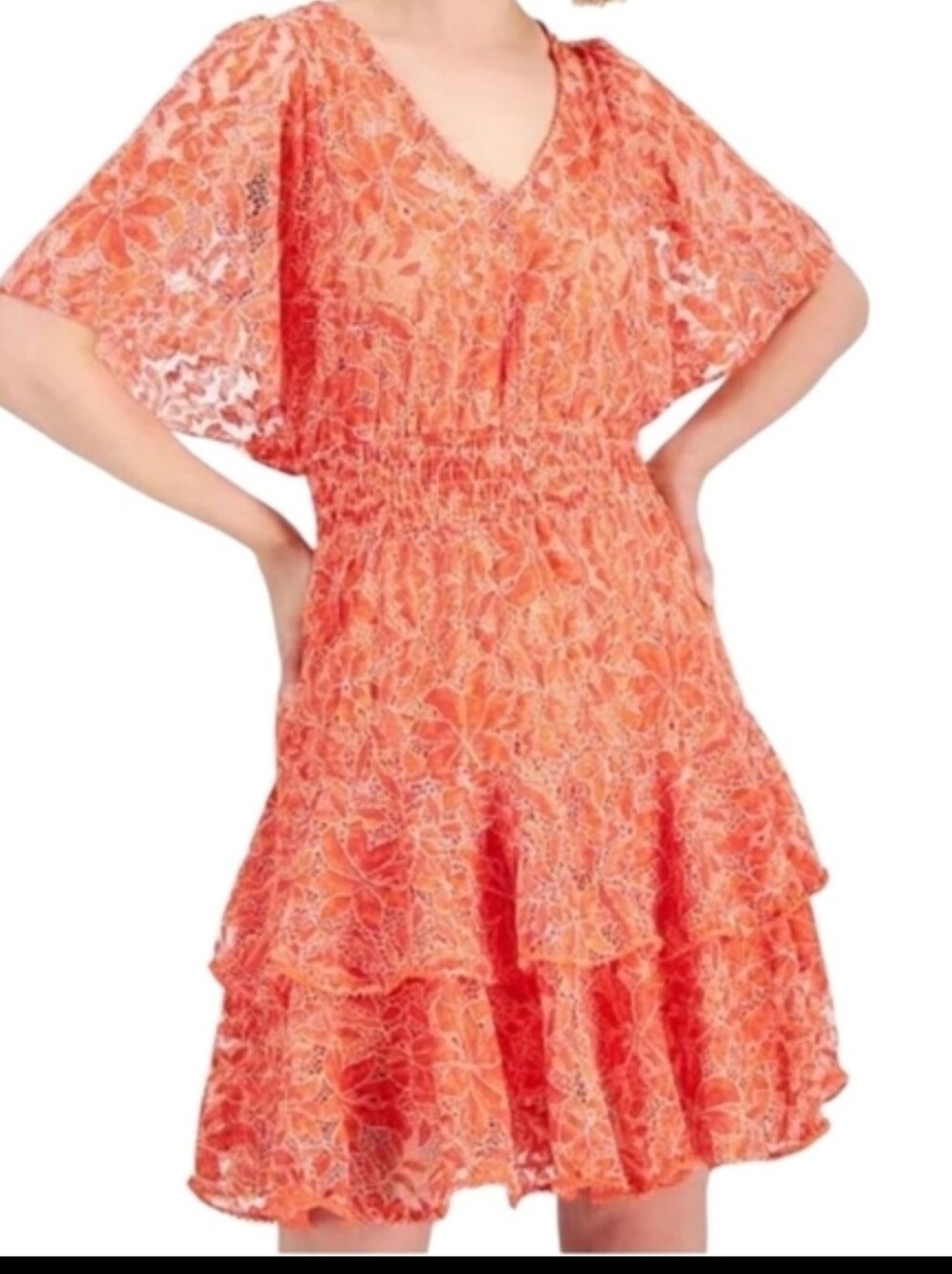 New Lacey Tiered Ruffle V Neck Fairycore Flutter Coral Sleeve Dress NWT Sz 4